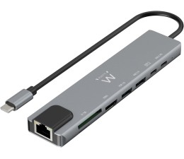 HUB Docking Station USB Tipo C Ewent EW1146 8 en 1 87W / HDMI 4K / 2XUSB-C / 2XUSB-A / RJ45 / Lector de tarjetas