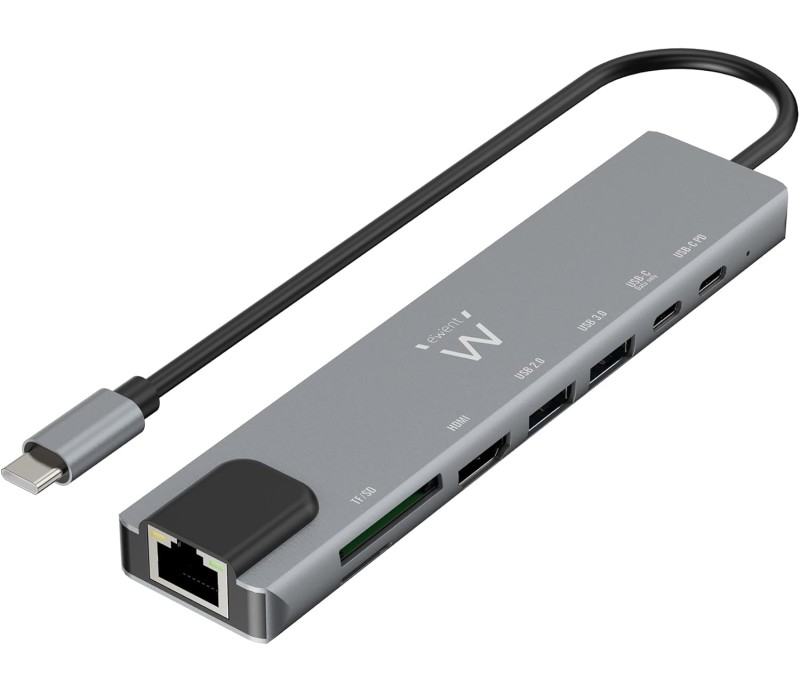 HUB Docking Station USB Tipo C Ewent EW1146 8 en 1 87W / HDMI 4K / 2XUSB-C / 2XUSB-A / RJ45 / Lector de tarjetas