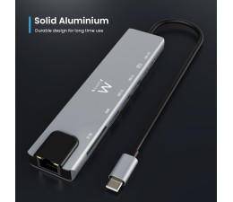 HUB Docking Station USB Tipo C Ewent EW1146 8 en 1 87W / HDMI 4K / 2XUSB-C / 2XUSB-A / RJ45 / Lector de tarjetas