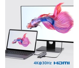 HUB Docking Station USB Tipo C Ewent EW1146 8 en 1 87W / HDMI 4K / 2XUSB-C / 2XUSB-A / RJ45 / Lector de tarjetas