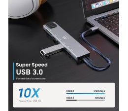 HUB Docking Station USB Tipo C Ewent EW1146 8 en 1 87W / HDMI 4K / 2XUSB-C / 2XUSB-A / RJ45 / Lector de tarjetas