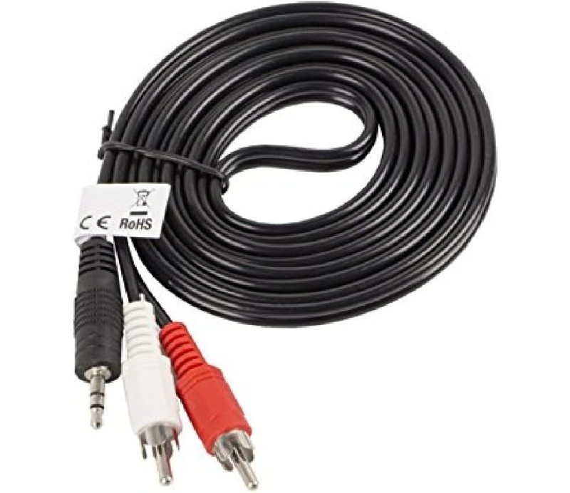 Cable Audio Mini Jack 3.5mm / 2 RCA Macho 5m Lanberg CA-MJRC-10CC-0050-BK