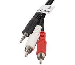 Cable Audio Mini Jack 3.5mm / 2 RCA Macho 5m Lanberg CA-MJRC-10CC-0050-BK