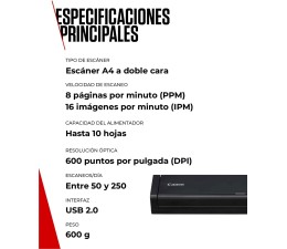 Escaner Portatil Canon P208 II 8Ppm A4 Duplex Adf Usb Wifi