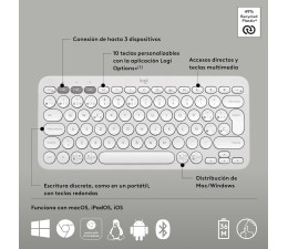 Teclado Logitech K380S Pebble Keys 2 Inalambrico - Blanco