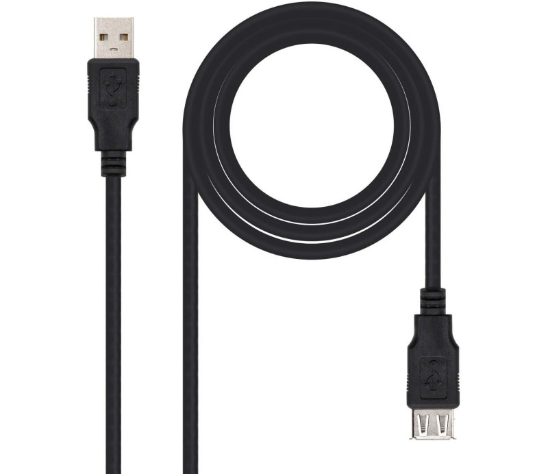 Cable Extension USB(A) 2.0 a USB(A) 2.0 1.8m Nanocable Macho-Hembra 10.01.0203-BK - Negro