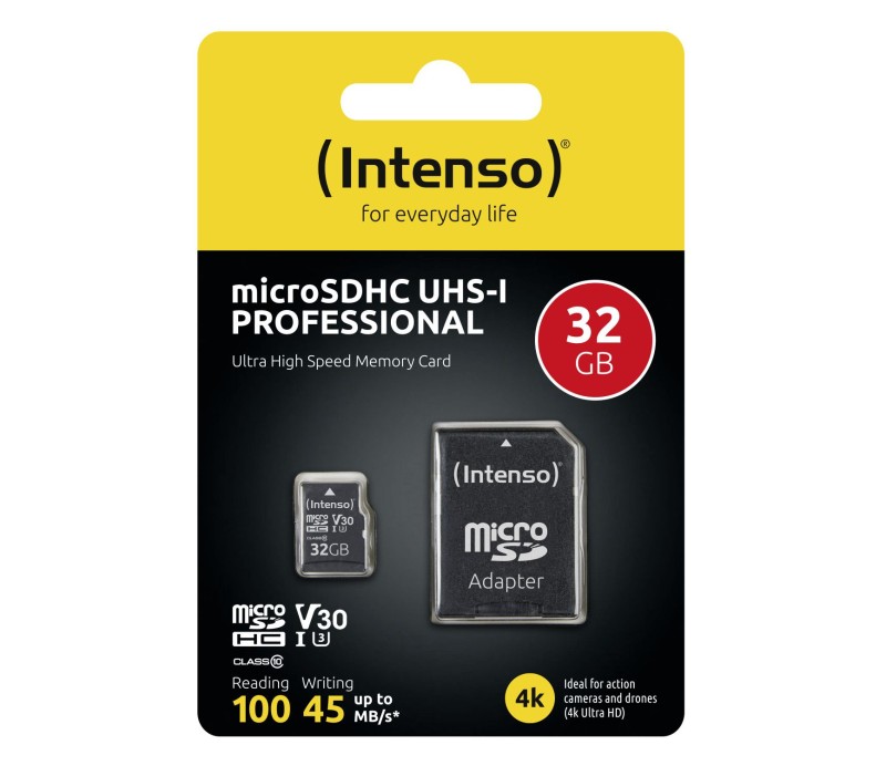 Memoria MicroSD Intenso 32GB Profesional V30 con Adaptador