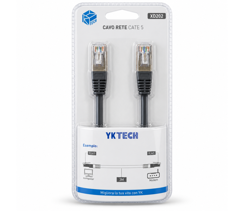 Cable Red Latiguillo UTP YKTECH  CAT5 RJ45 XD202 3m Gris