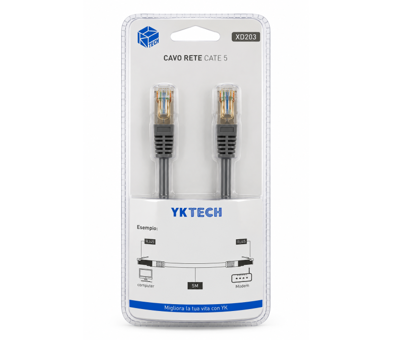 Cable Red Latiguillo UTP YKTECH  CAT5 RJ45 XD203 5m Gris