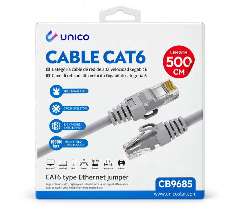 Cable Red Latiguillo UTP Unico CAT6 RJ45 CB9685 5m Blanco