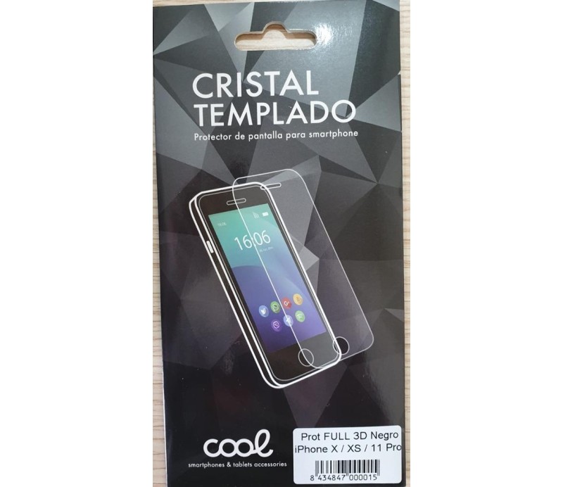 Protector Pantalla Cristal Templado Cool iPhone X / XS / 11 pro (Full 3D Negro)